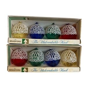 VTG MCM Bradford Unbreakable Lace Christmas Tree Filigree Ball‎ Ornaments NOS